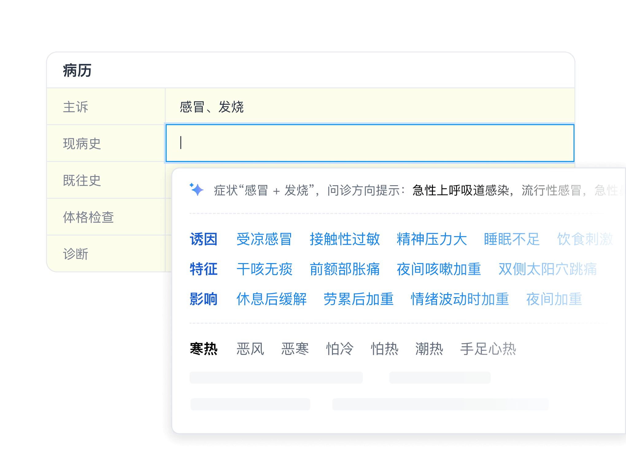 ABC AI医疗系统问诊提示界面示意